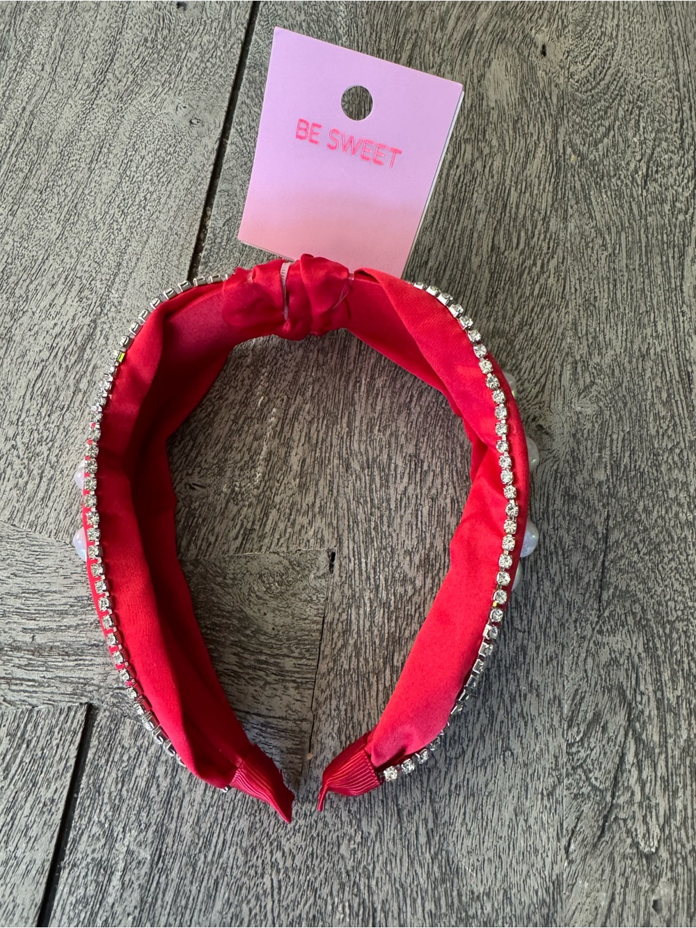 Target Red Satin Headband with Rhinestone Trim